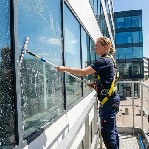 Glasreiningung von einer Frau